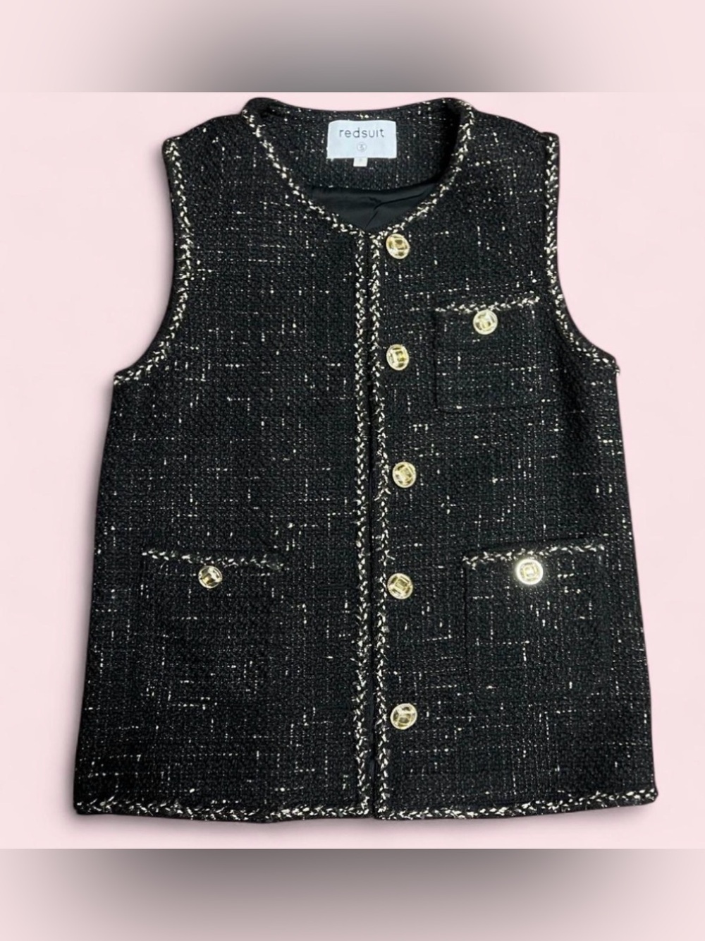 Redsuit Black Tweed Button-Up Vest Tunic